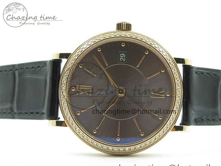 MIROTIME 1228 Durable Portofino 37mm RG V7F 1:1 Best Edition Gray Dial Diamonds Bezel on Black Leather Strap A 7089